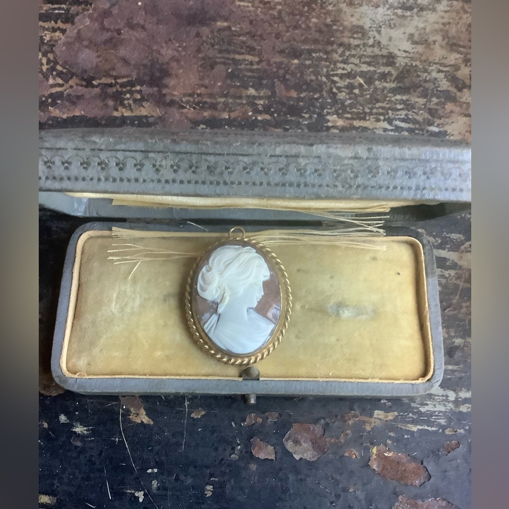 Vintage 1950s Carla V Carved Shell Cameo Pendant/ Brooch